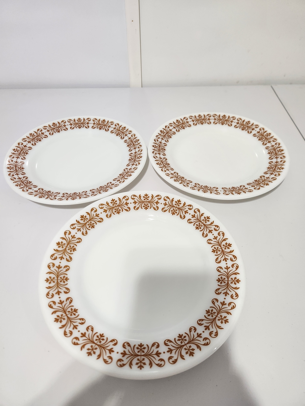 Vintage Pyrex Copper Filigree Dinner Plates, Set Of 3